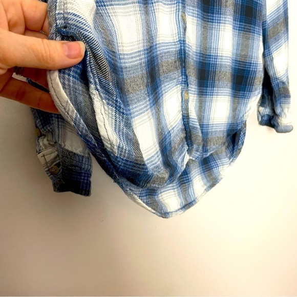 American Eagle Plaid Flannel Button-Down Shirt – Blue/Black/White, XS - Picture 3 of 10